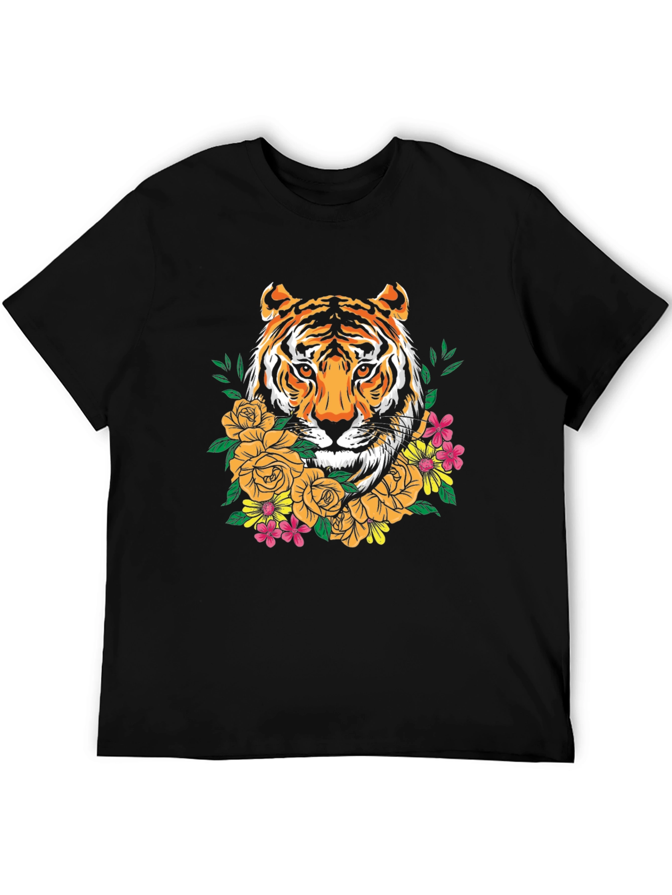 Tiger Floral Graphic Print Crew Neck T-Shirt