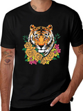 Tiger Floral Graphic Print Crew Neck T-Shirt