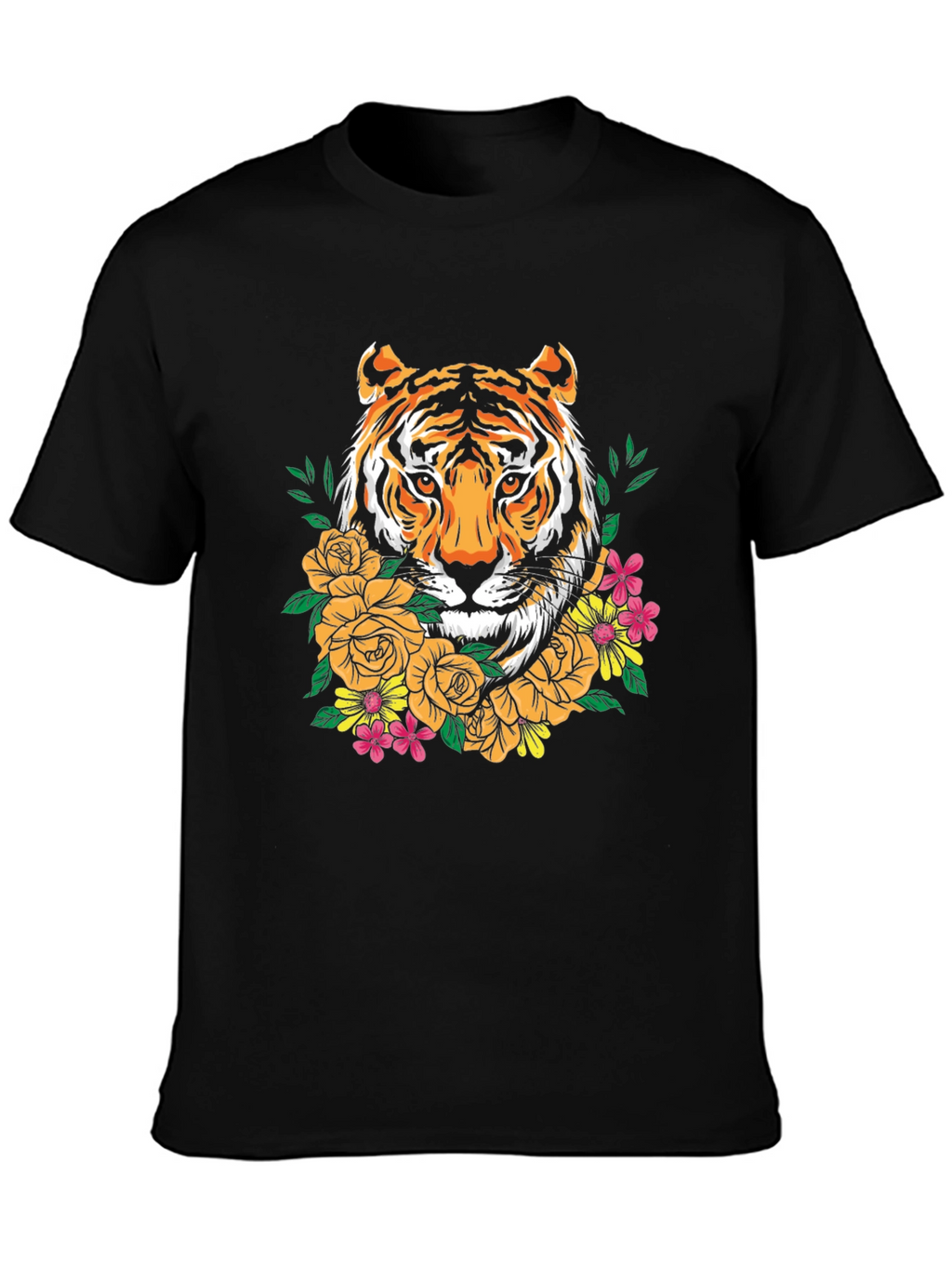 Tiger Floral Graphic Print Crew Neck T-Shirt