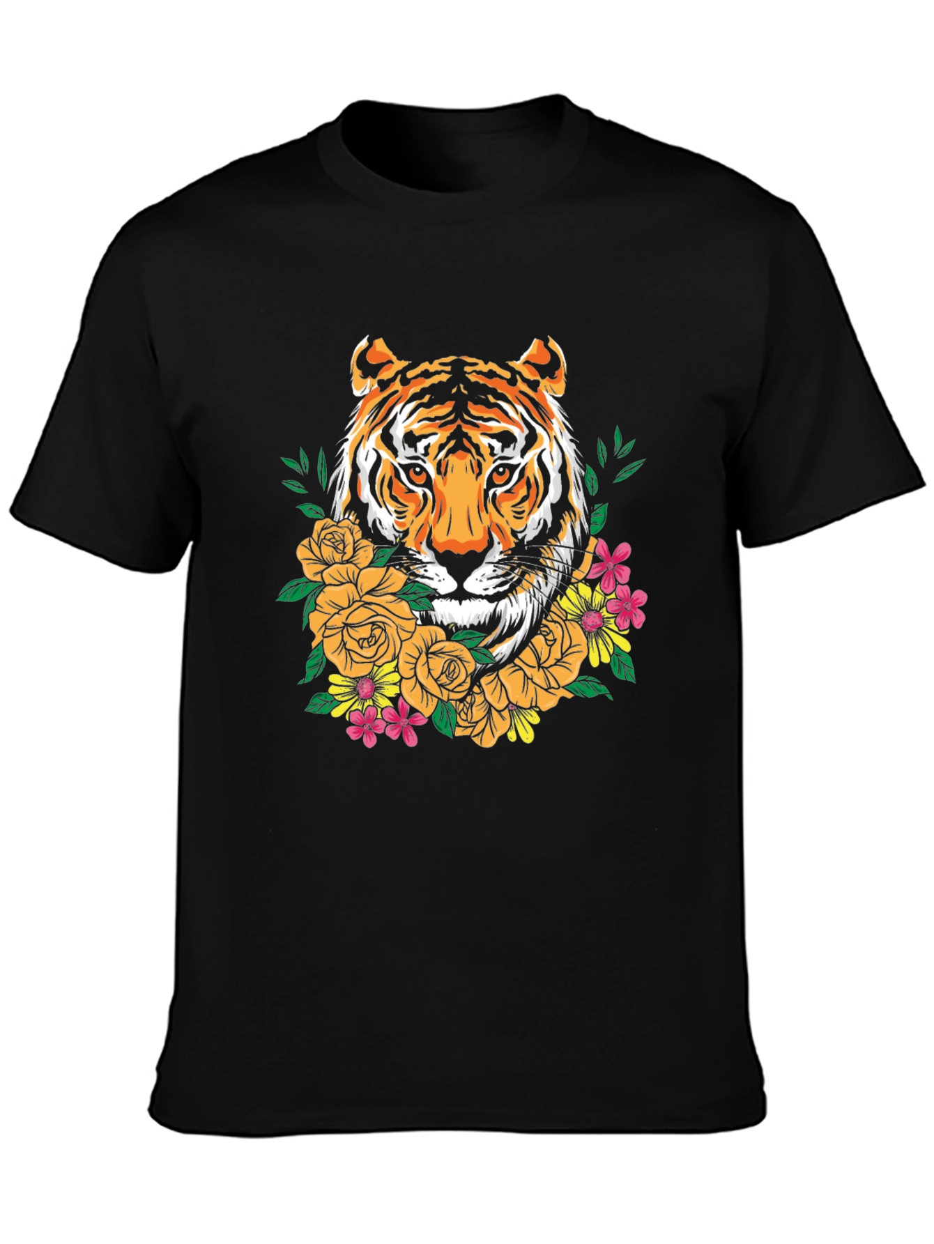 Tiger Floral Graphic Print Crew Neck T-Shirt