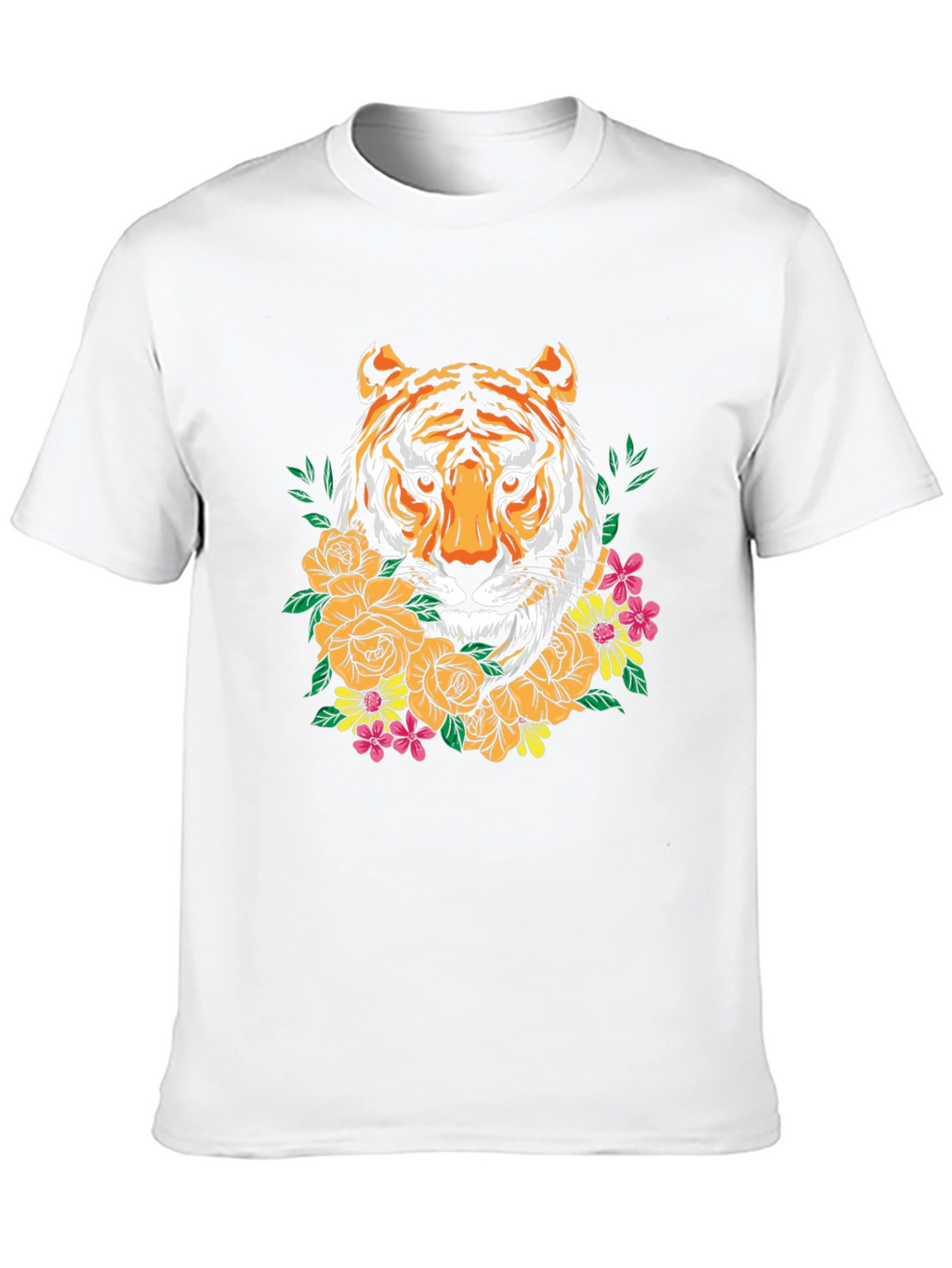 Tiger Floral Graphic Print Crew Neck T-Shirt