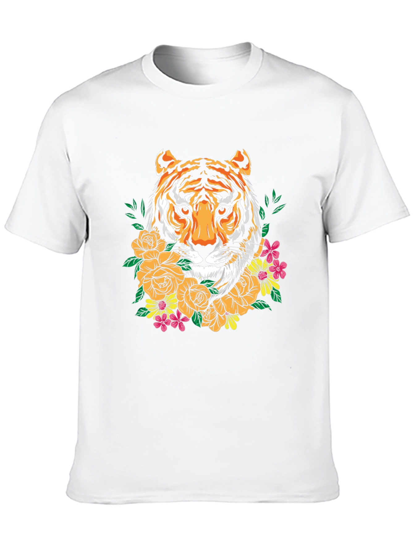 Tiger Floral Graphic Print Crew Neck T-Shirt