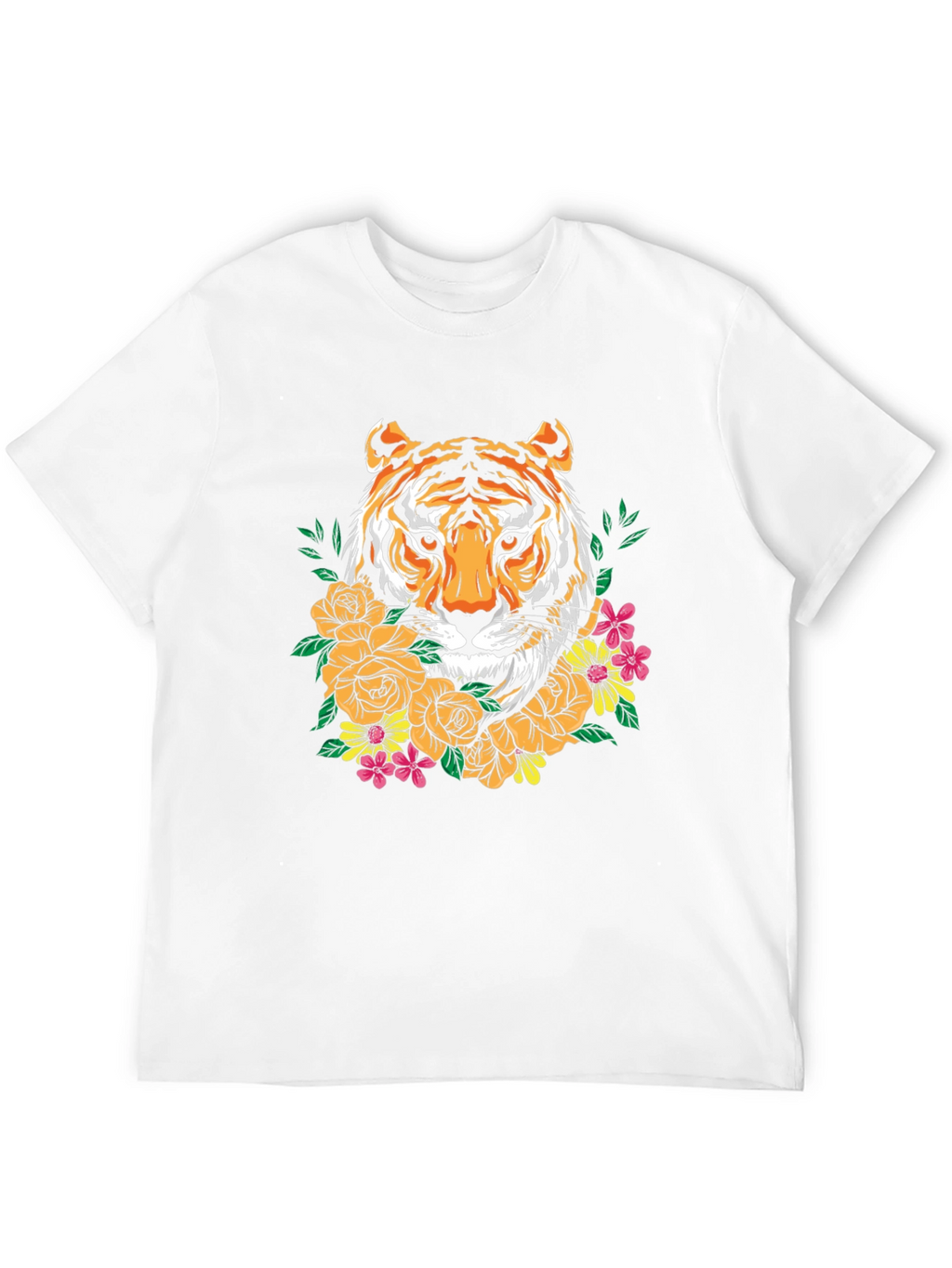 Tiger Floral Graphic Print Crew Neck T-Shirt