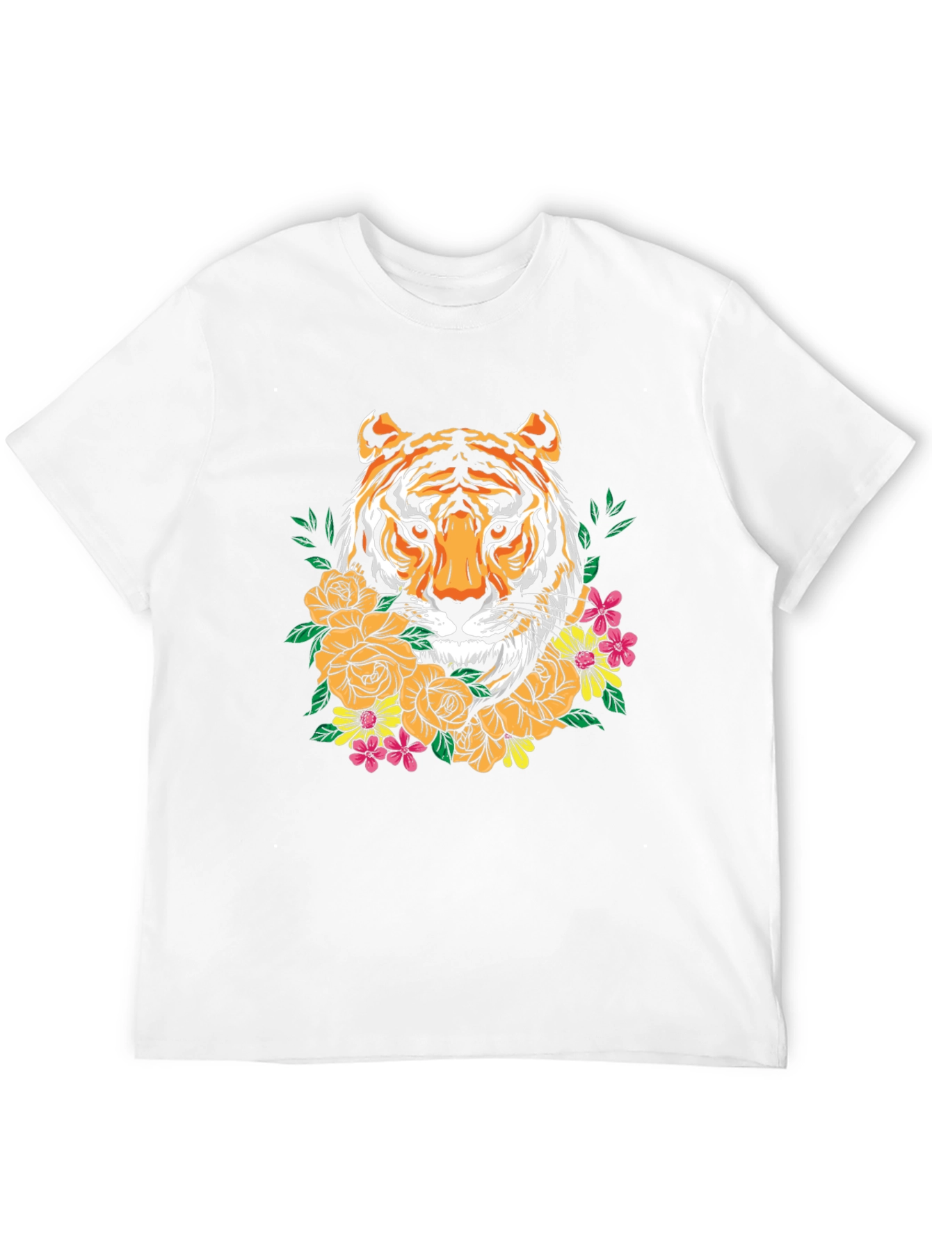 Tiger Floral Graphic Print Crew Neck T-Shirt