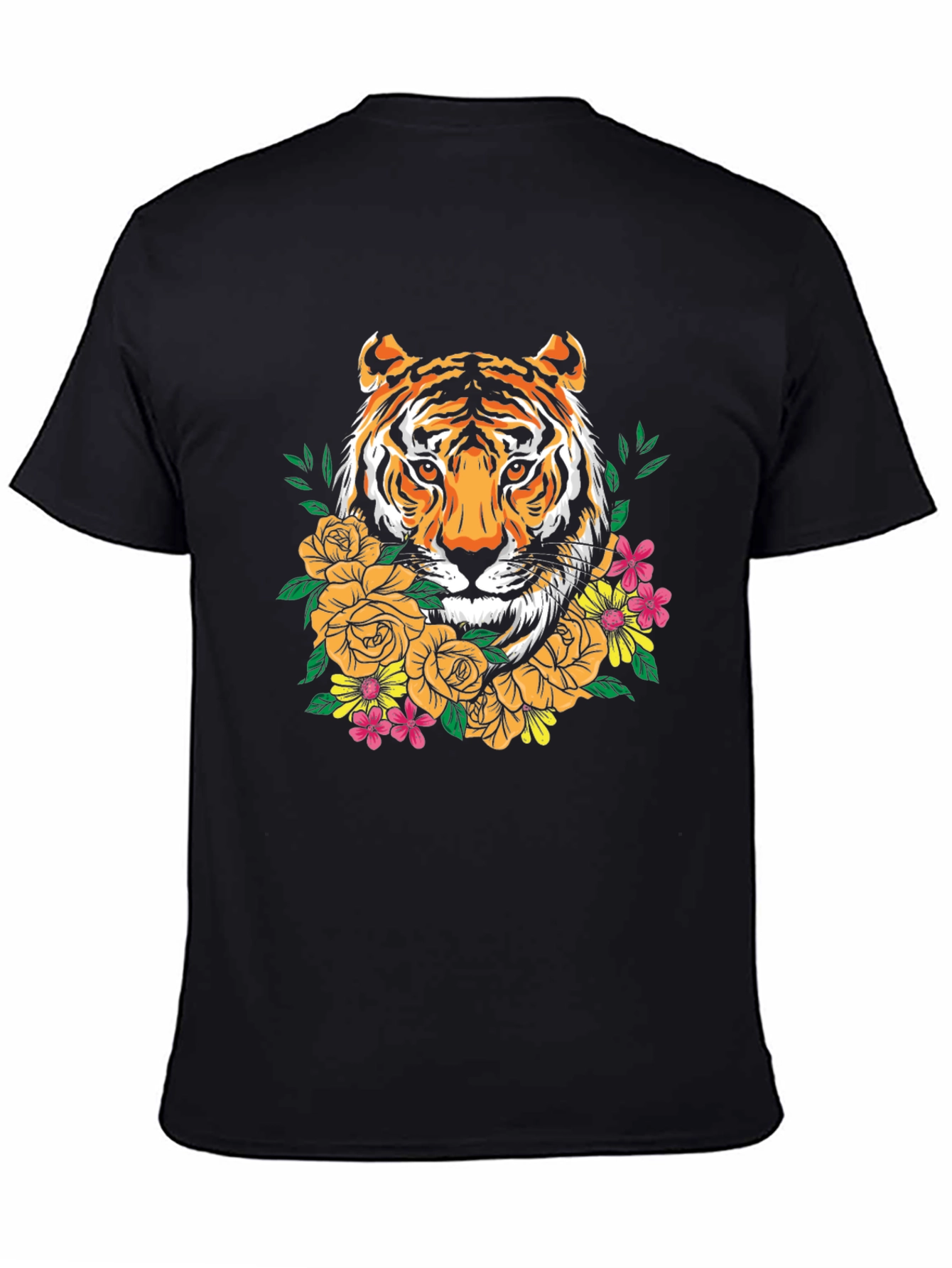 Tiger Floral Graphic Print Crew Neck T-Shirt