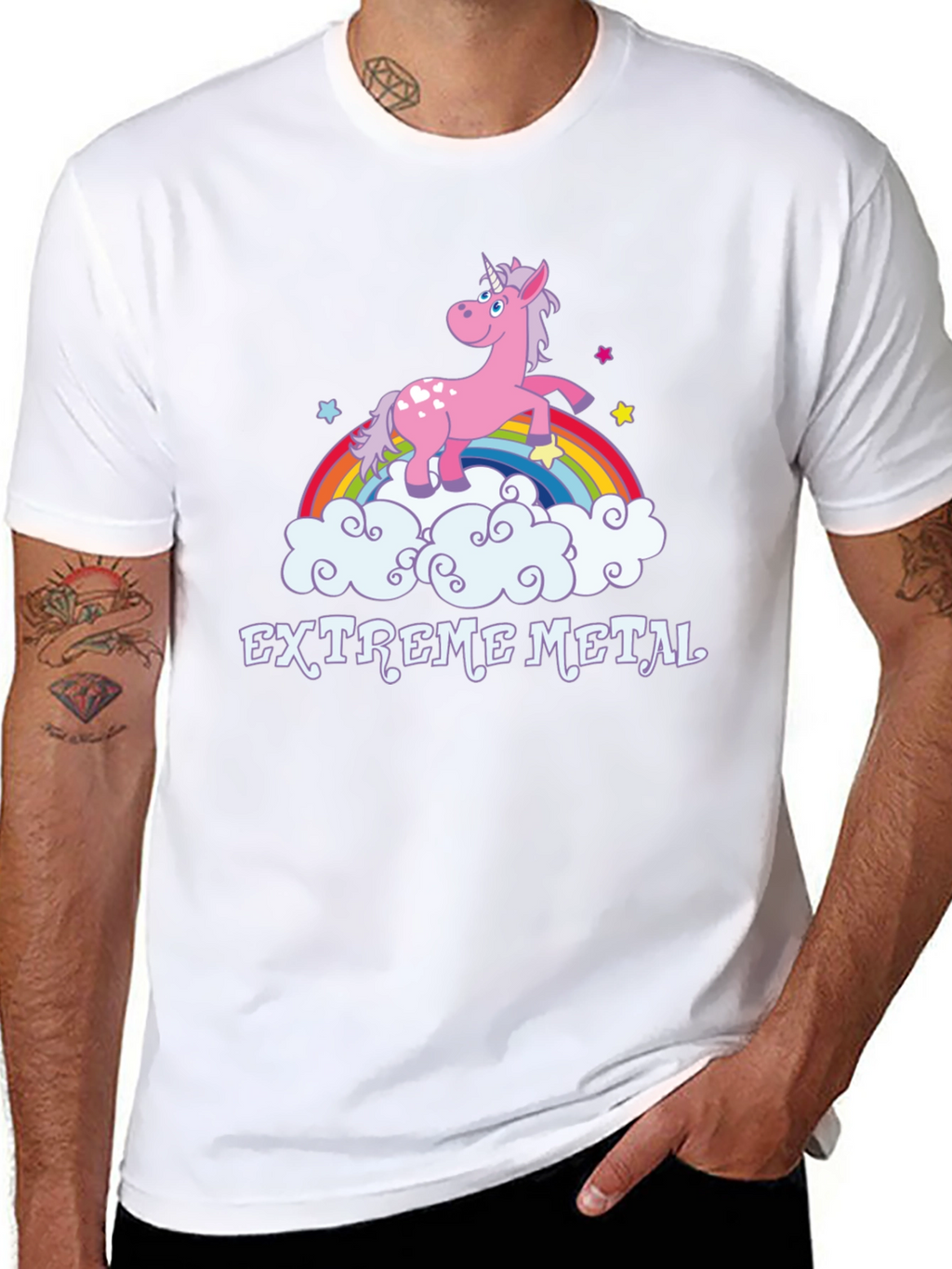 Extreme Metal Unicorn Rainbow Black T-Shirt