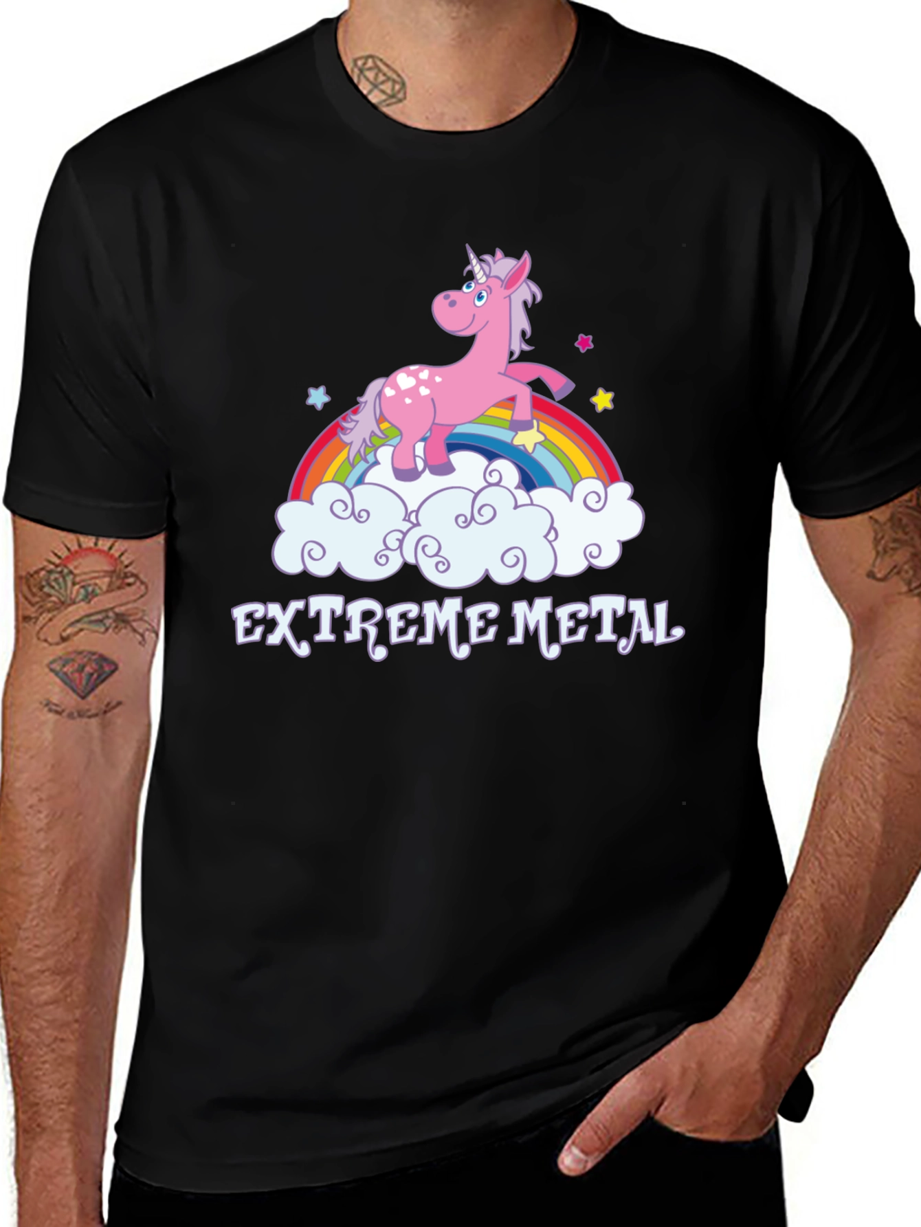 Extreme Metal Unicorn Rainbow Black T-Shirt