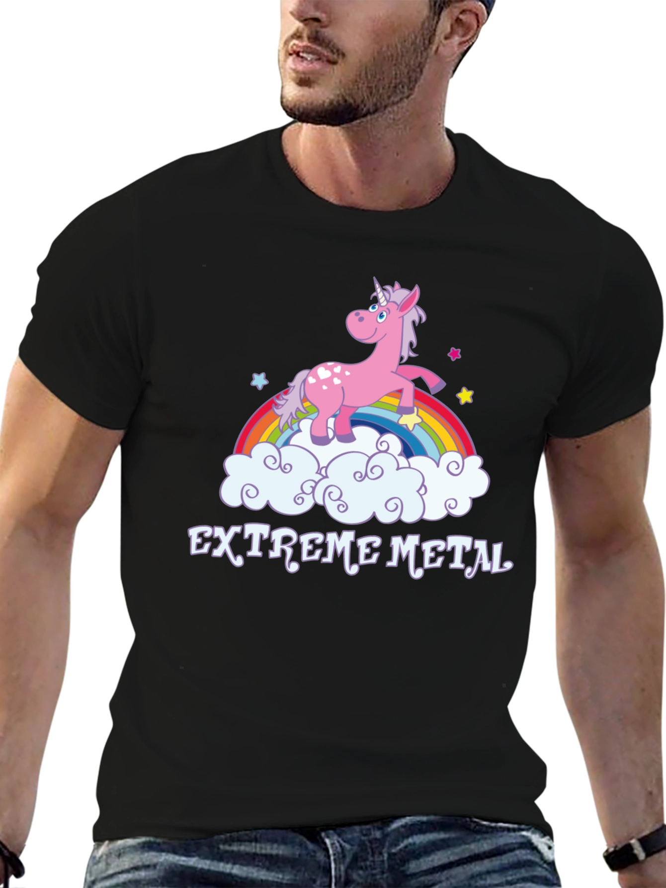 Extreme Metal Unicorn Rainbow Black T-Shirt