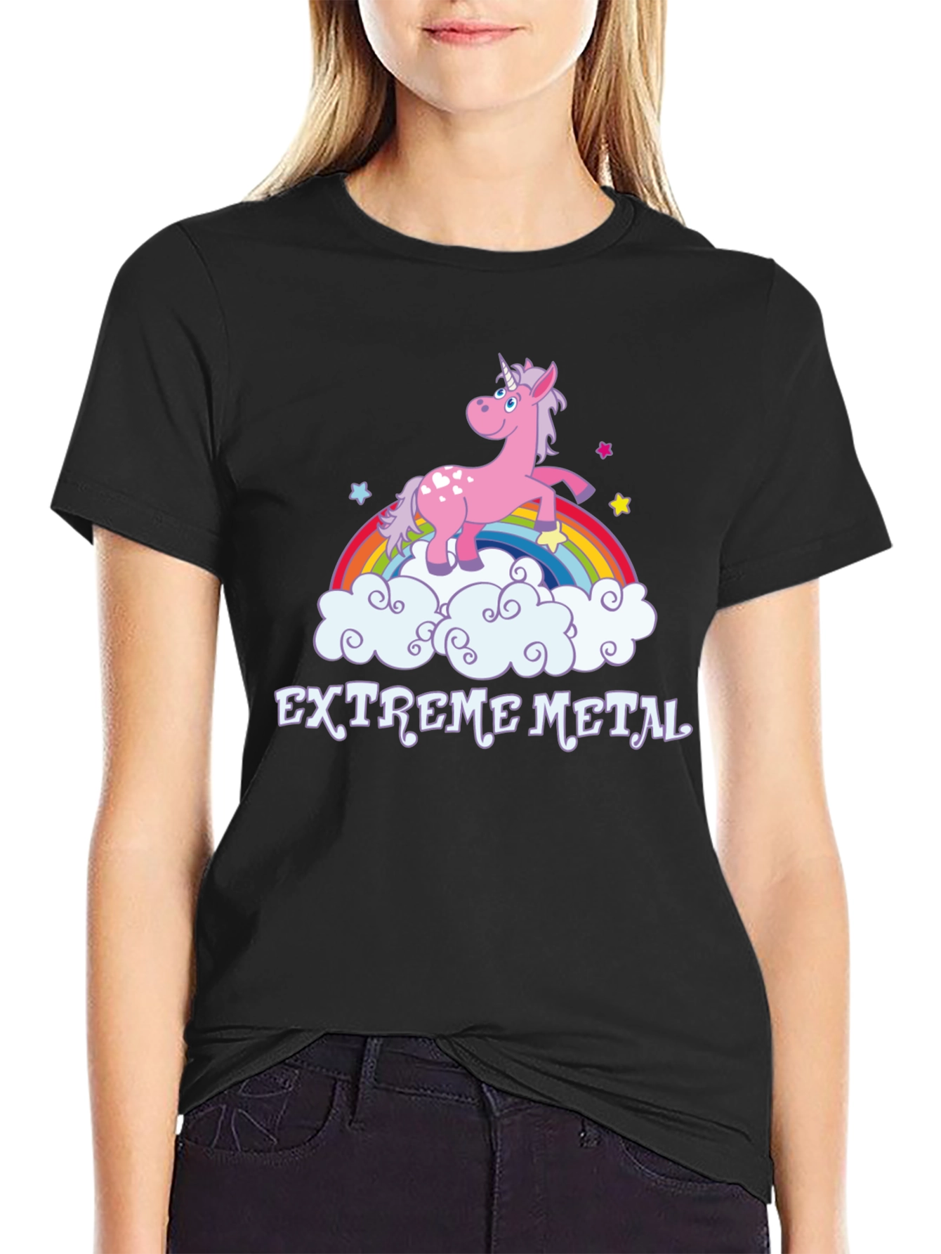 Extreme Metal Unicorn Rainbow Black T-Shirt