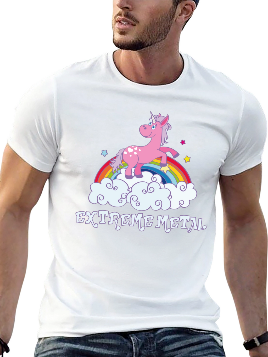 Extreme Metal Unicorn Rainbow Black T-Shirt