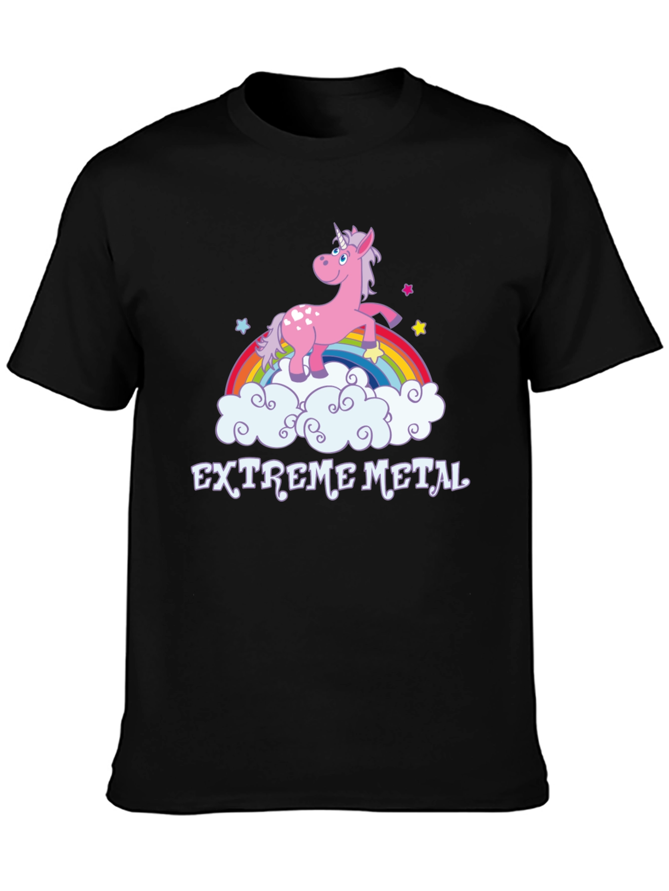 Extreme Metal Unicorn Rainbow Black T-Shirt