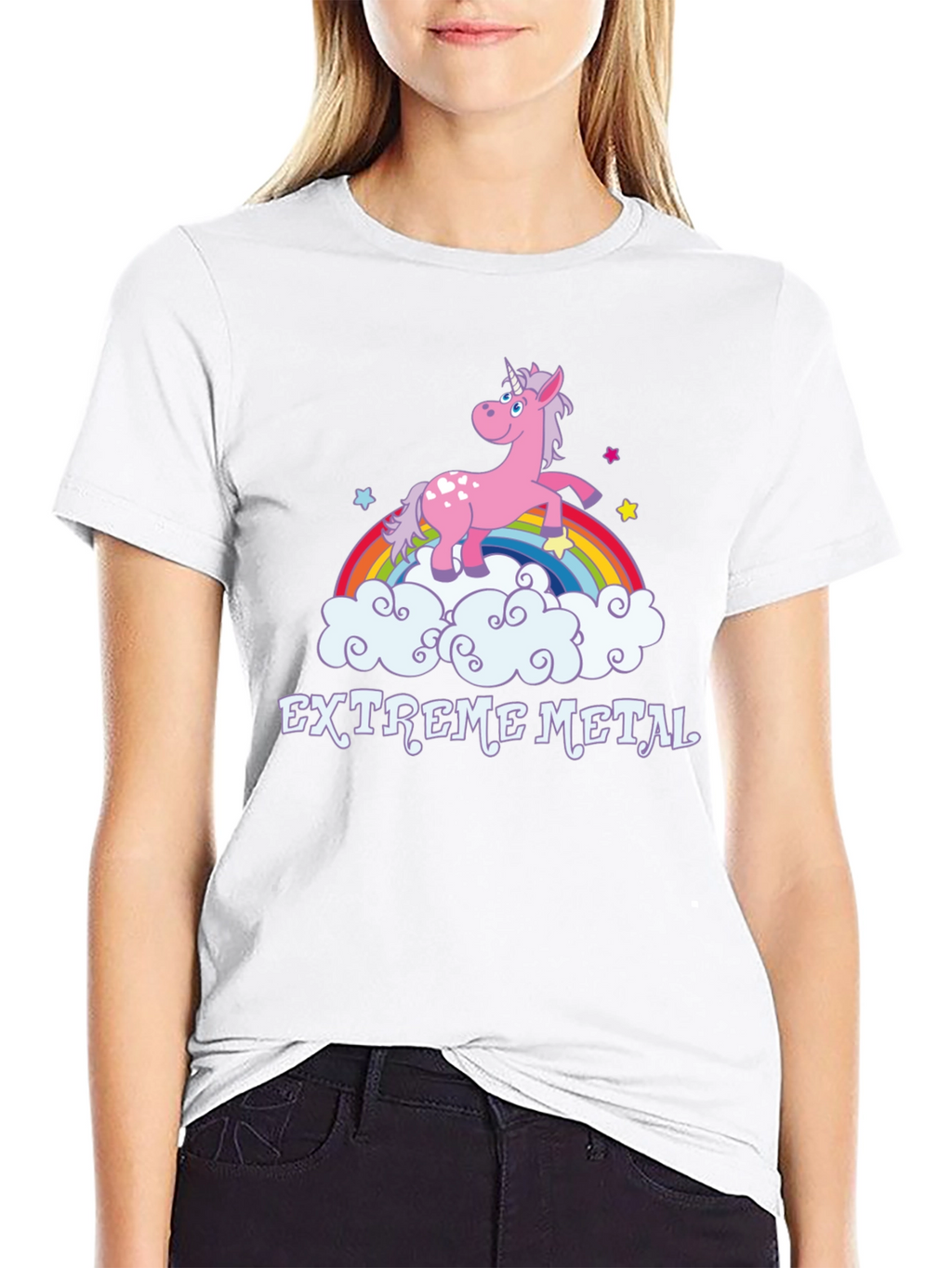 Extreme Metal Unicorn Rainbow Black T-Shirt