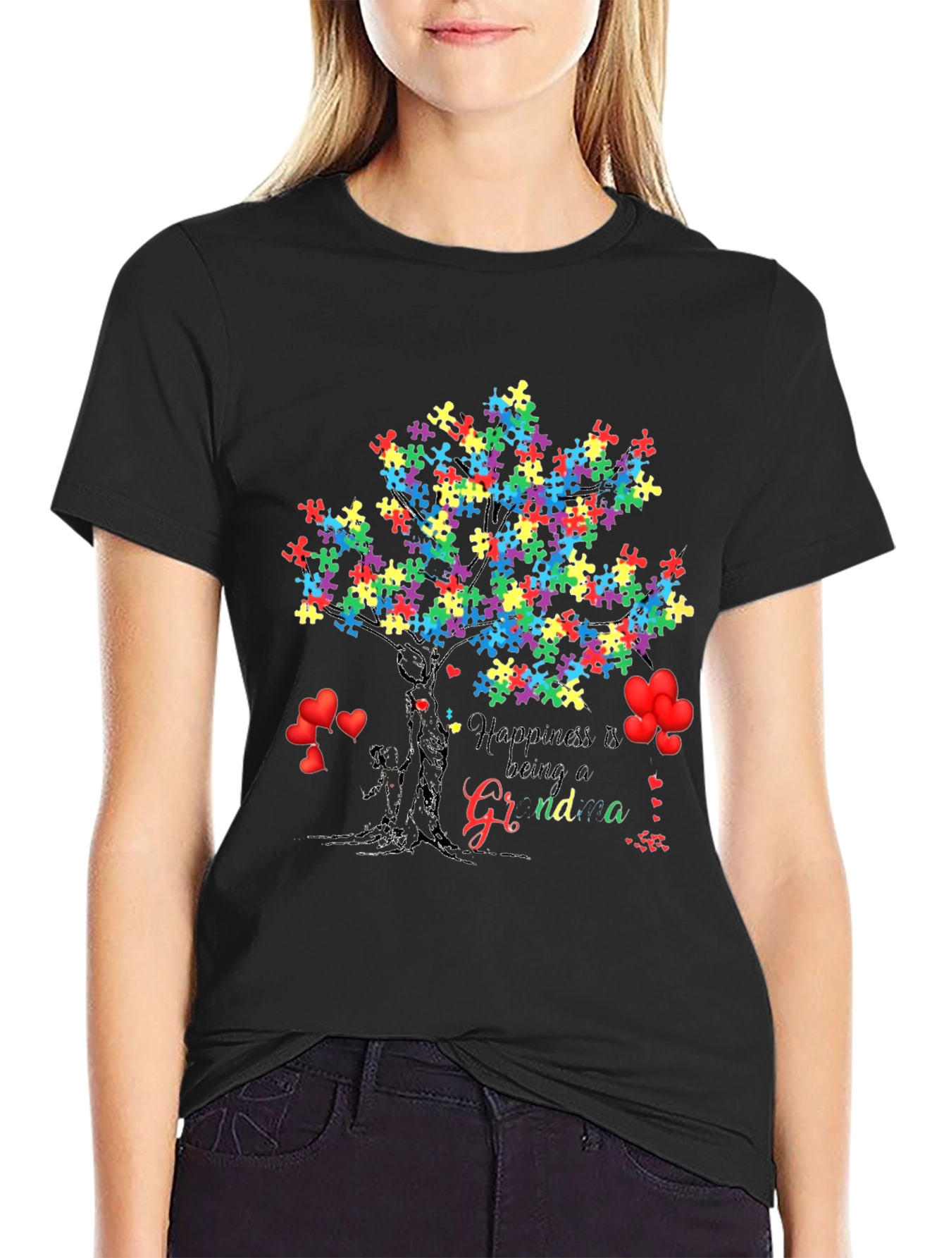 Happiness is Being a Grandma Autism Awareness Tree T-Shirt