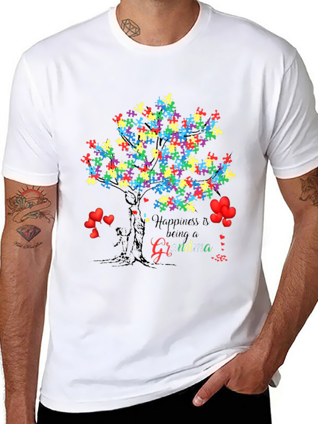 Happiness is Being a Grandma Autism Awareness Tree T-Shirt