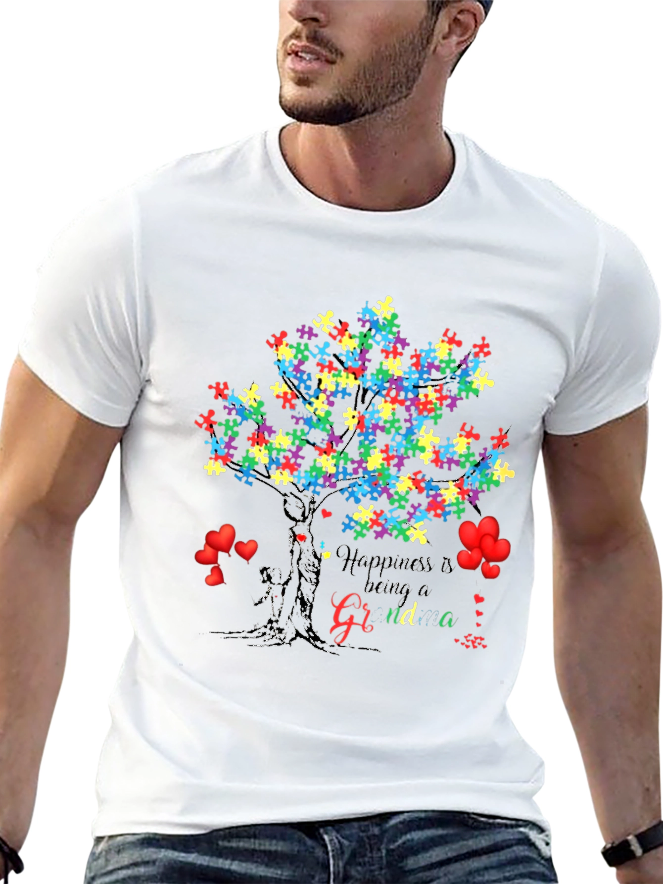 Happiness is Being a Grandma Autism Awareness Tree T-Shirt