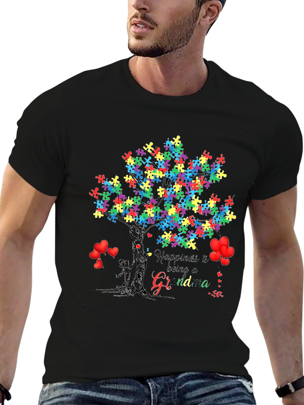 Happiness is Being a Grandma Autism Awareness Tree T-Shirt