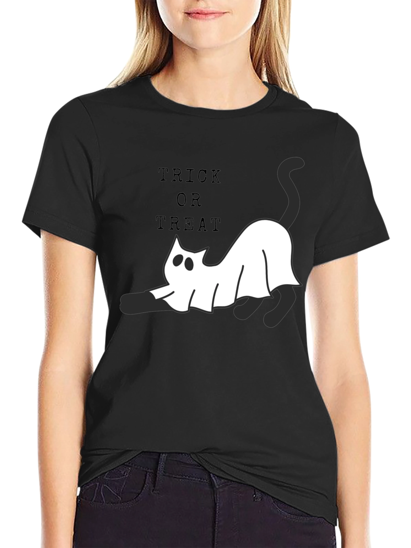 Halloween Ghost Cat T-Shirt - Trick or Treat Tee