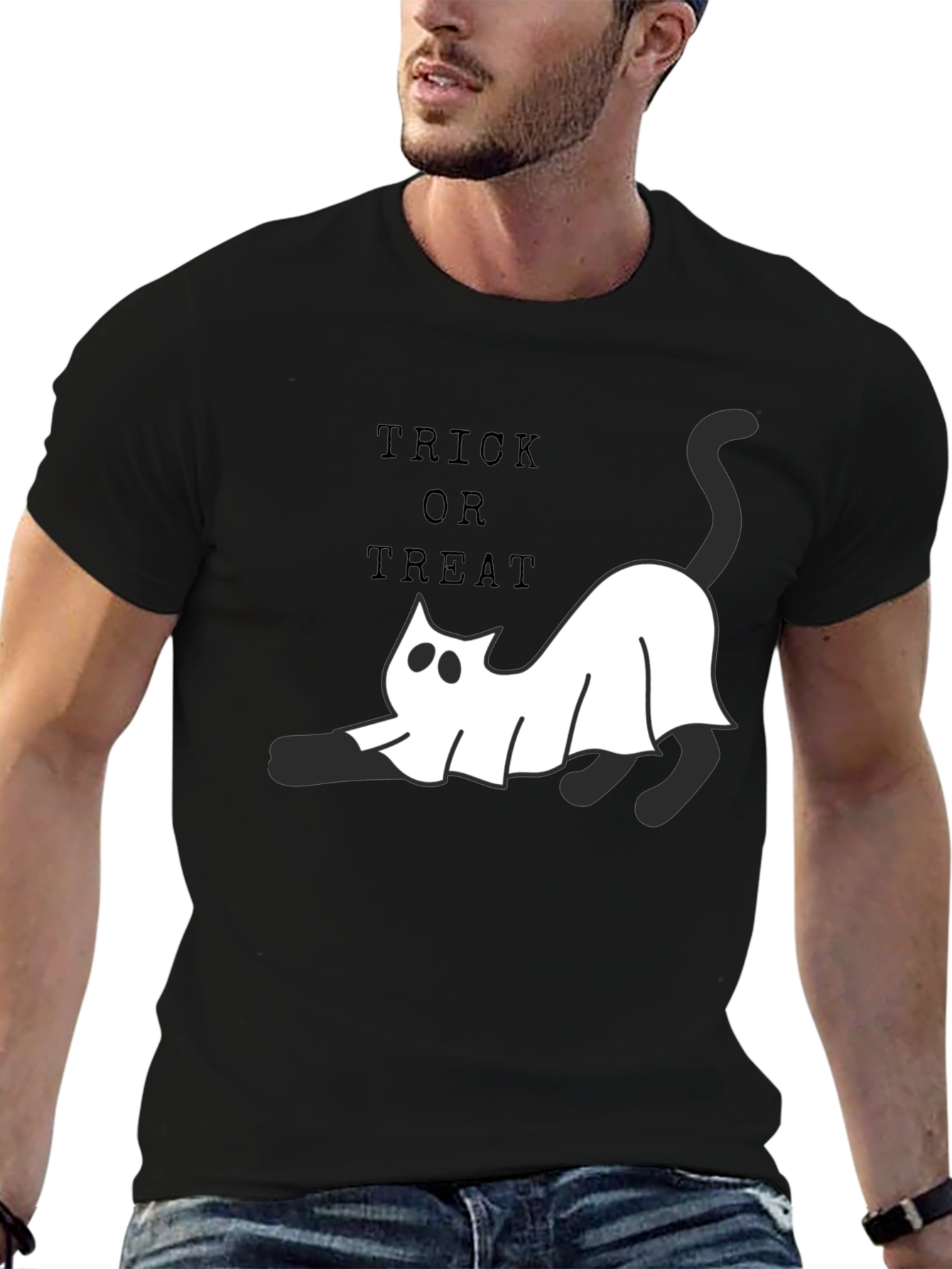 Halloween Ghost Cat T-Shirt - Trick or Treat Tee