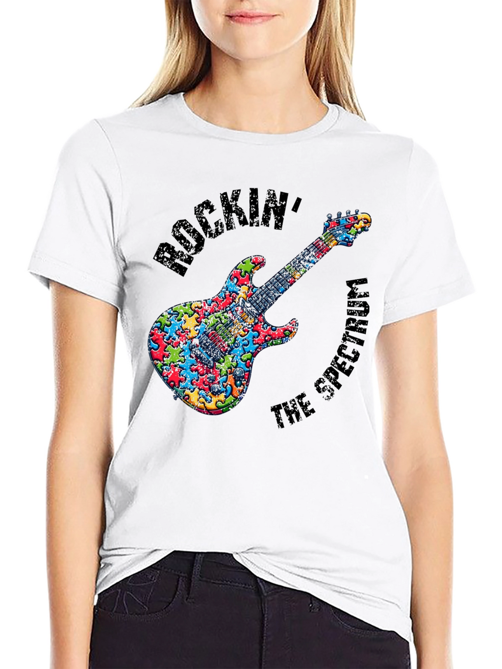Rockin the Spectrum Puzzle Piece Guitar T-Shirt