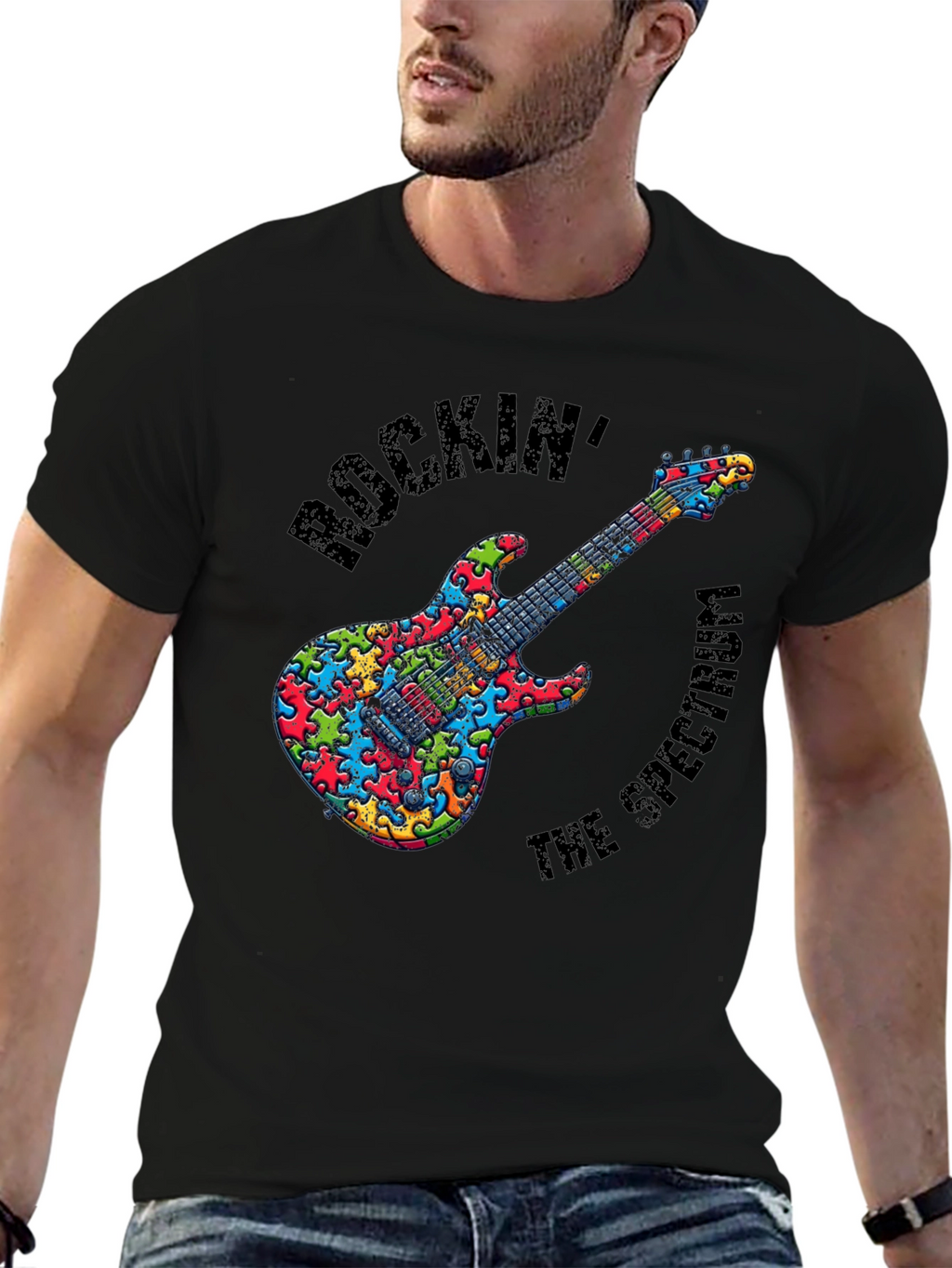 Rockin the Spectrum Puzzle Piece Guitar T-Shirt