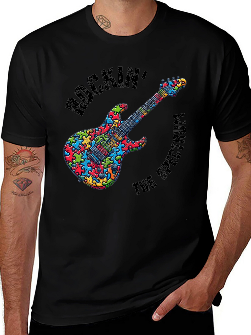 Rockin the Spectrum Puzzle Piece Guitar T-Shirt