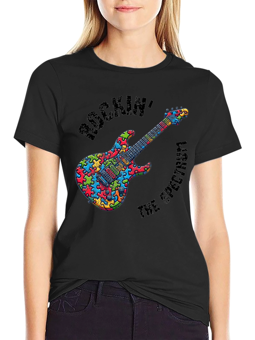 Rockin the Spectrum Puzzle Piece Guitar T-Shirt