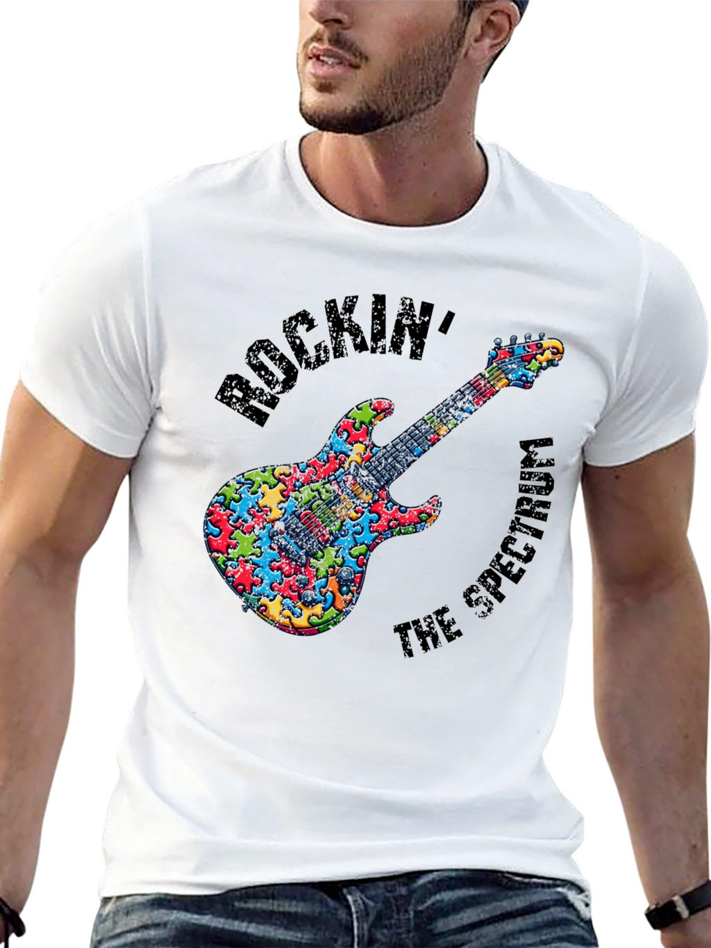 Rockin the Spectrum Puzzle Piece Guitar T-Shirt