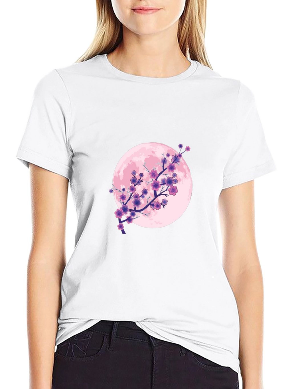 Floral Moon Graphic Tee - Black Cotton T-Shirt