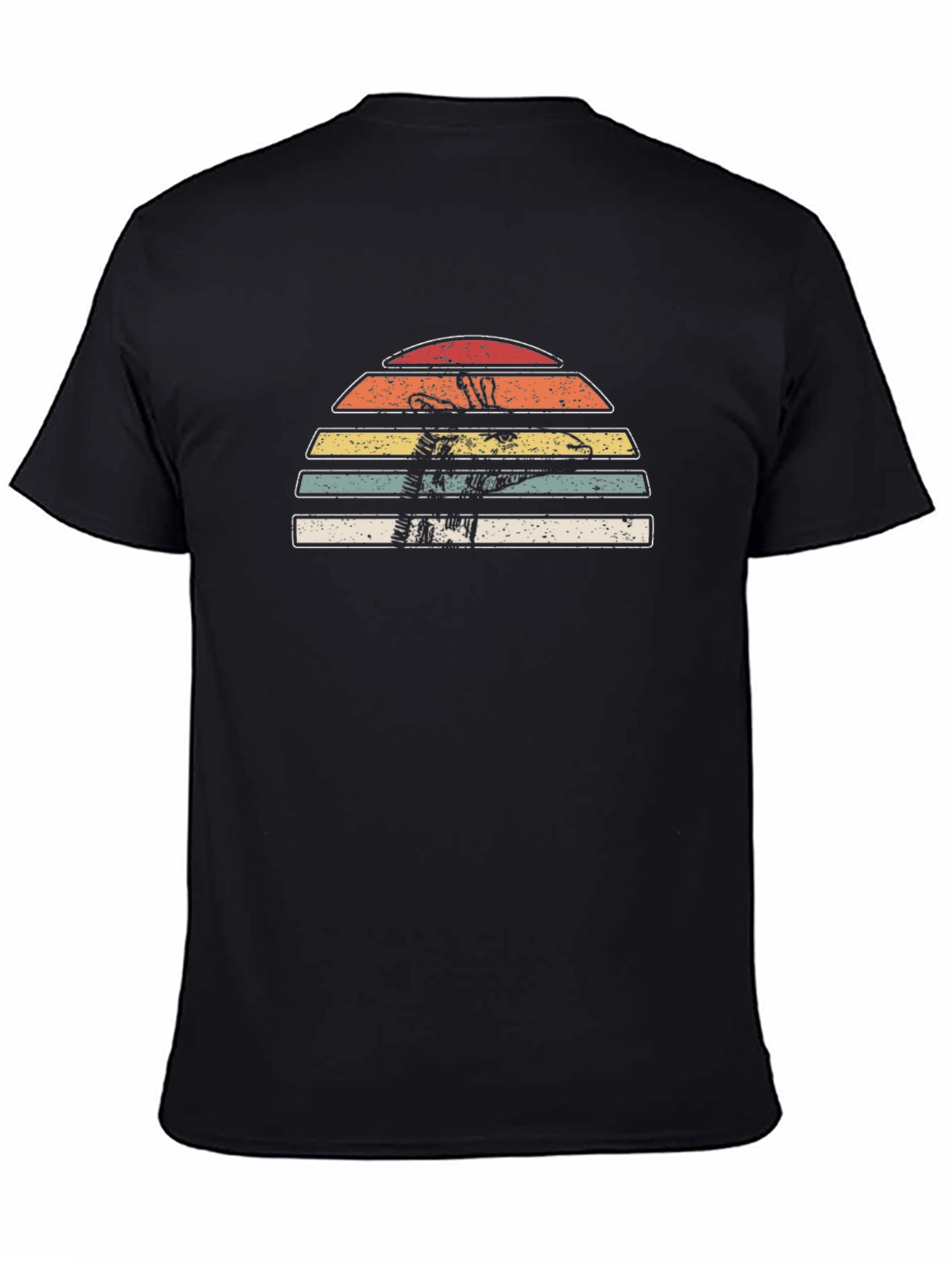 Retro Dinosaur Sunset Graphic Tee - Black Cotton Casual Shirt