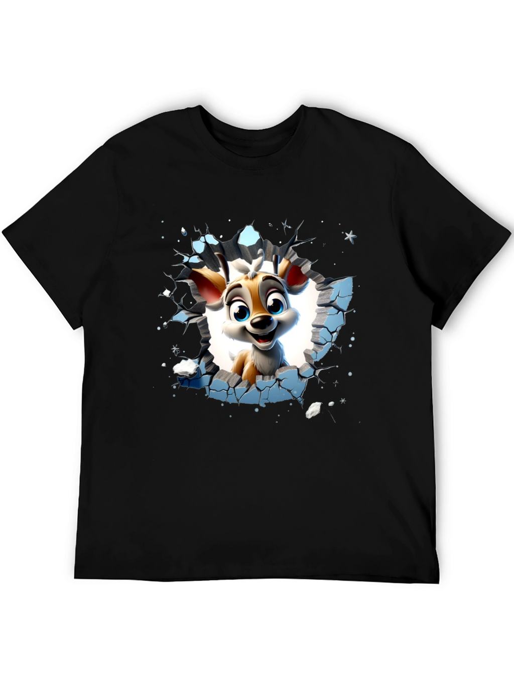 Cartoon Deer Graphic Black T-Shirt