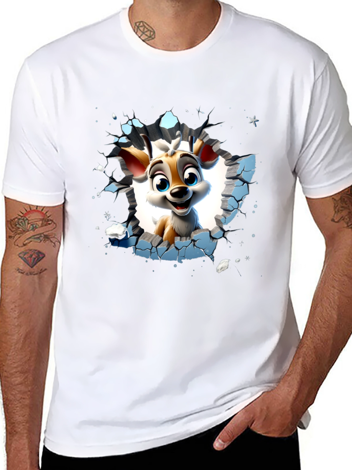 Cartoon Deer Graphic Black T-Shirt