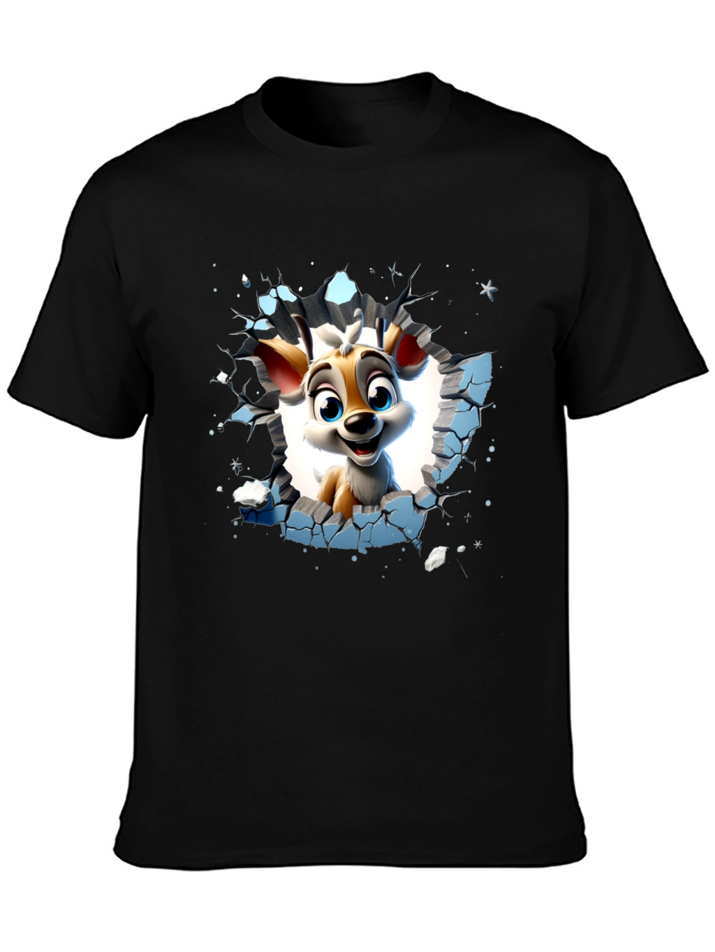 Cartoon Deer Graphic Black T-Shirt