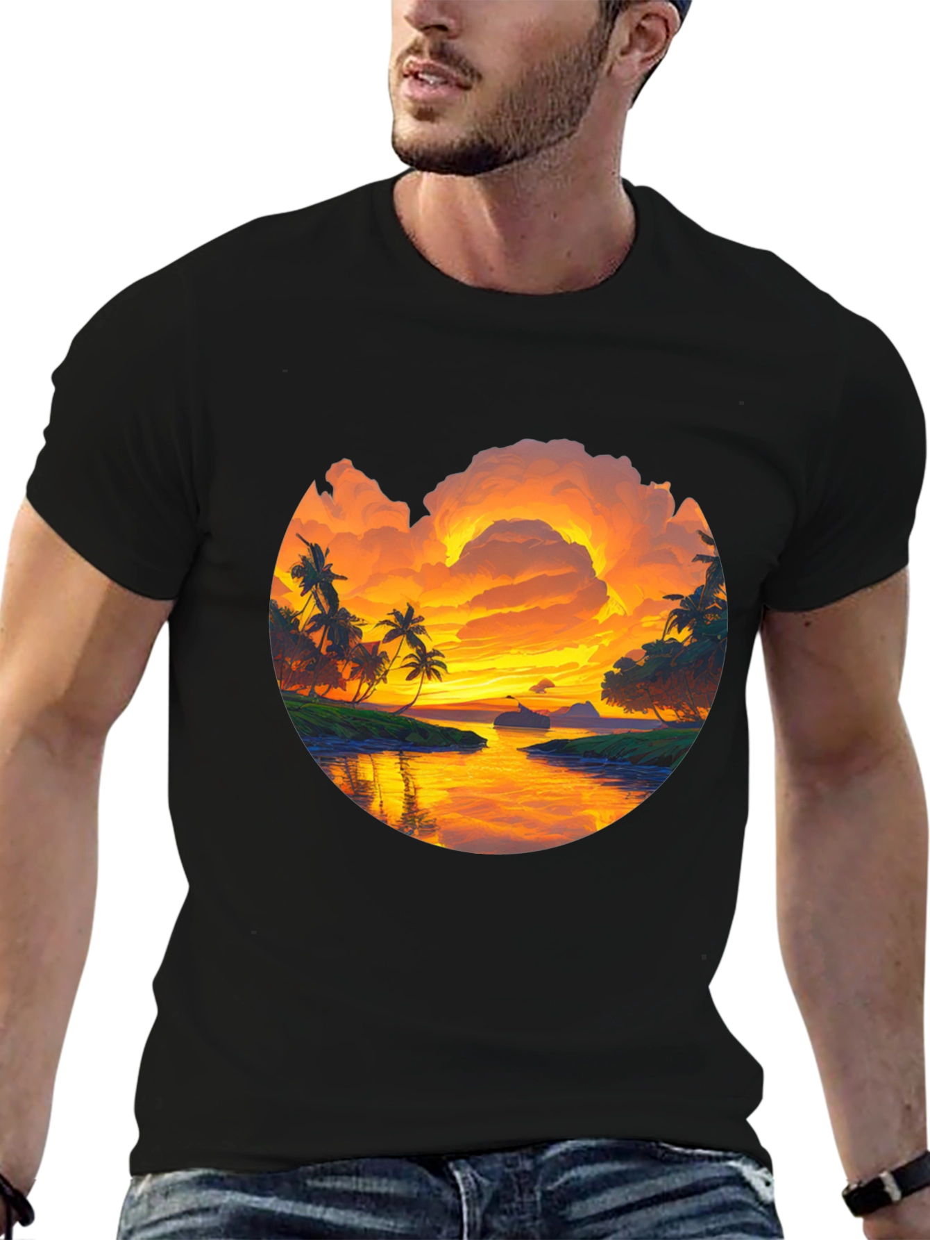 Tropical Sunset Graphic T-Shirt - Island Vibes Tee