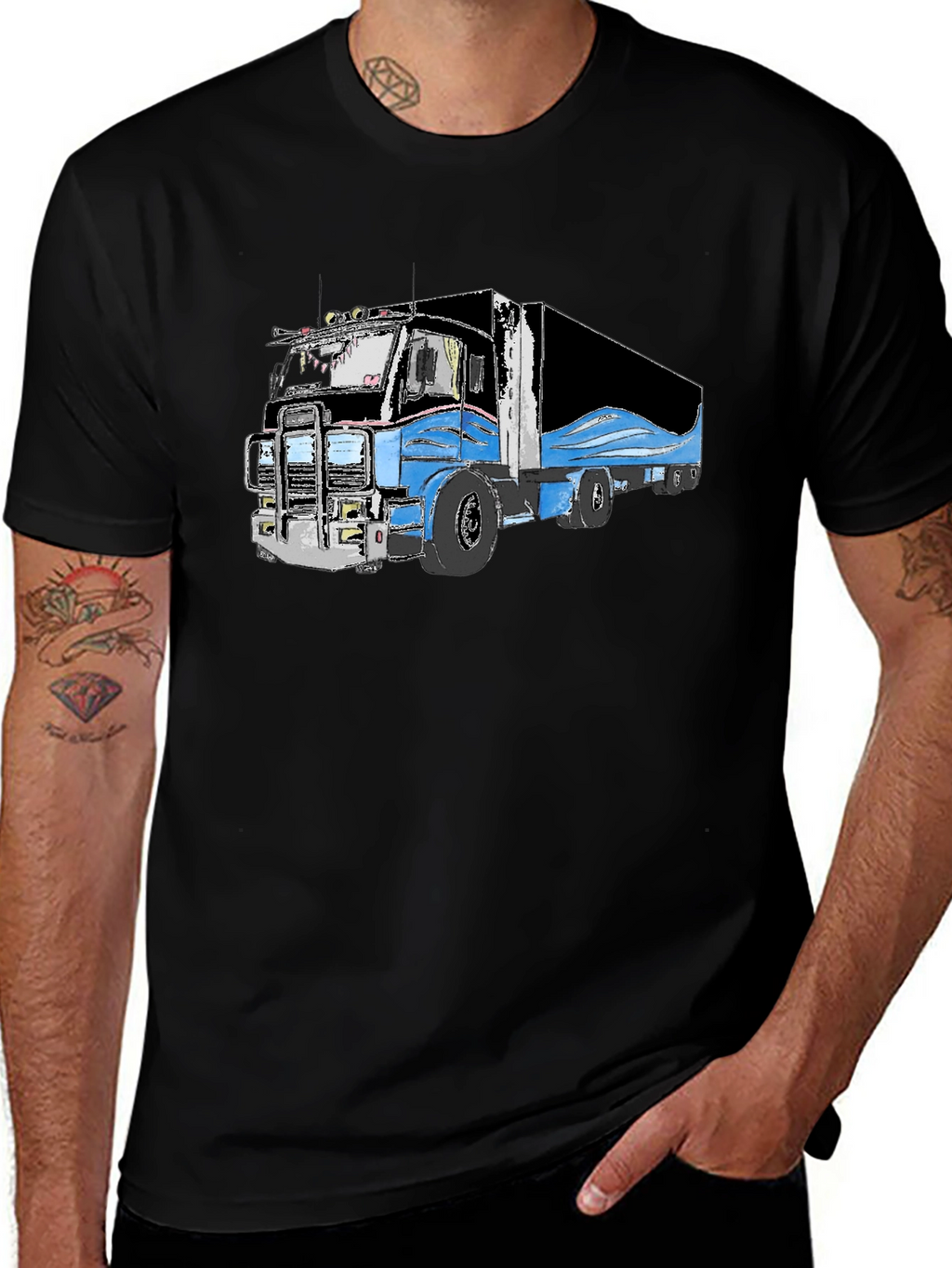 Truck Graphic Black T-Shirt for Men