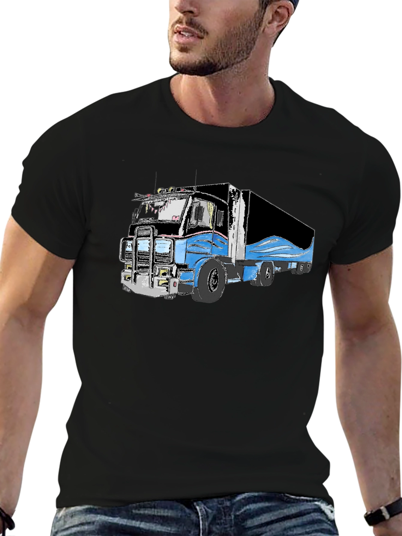 Truck Graphic Black T-Shirt for Men