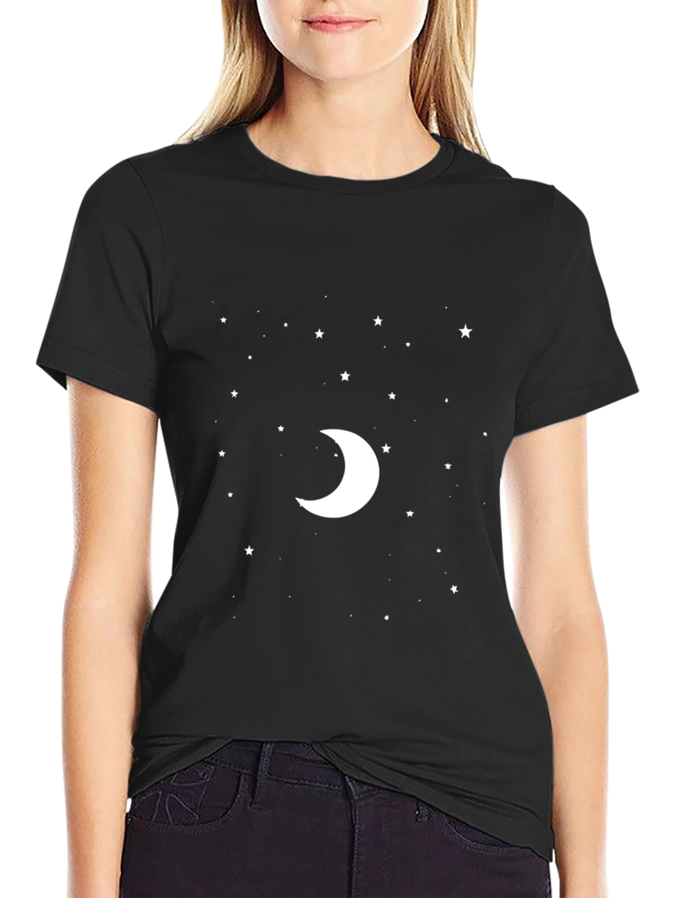Moon and Stars Graphic Tee - Black Short Sleeve Shirt