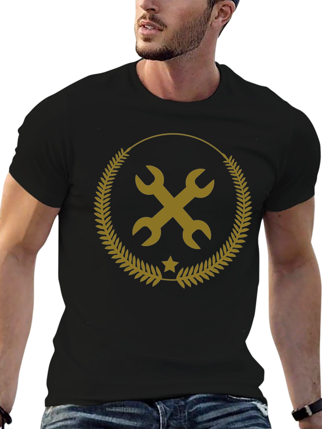 Mechanic Wrench Emblem Black T-Shirt
