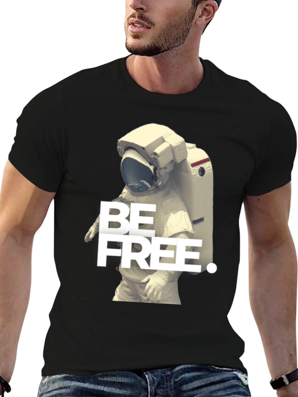 Be Free Astronaut Graphic Black T-Shirt