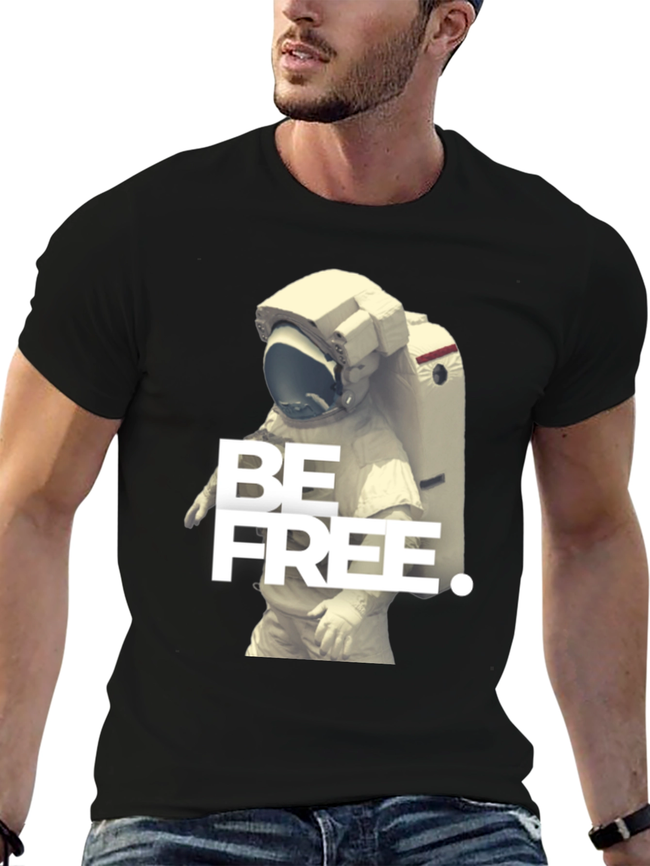 Be Free Astronaut Graphic Black T-Shirt