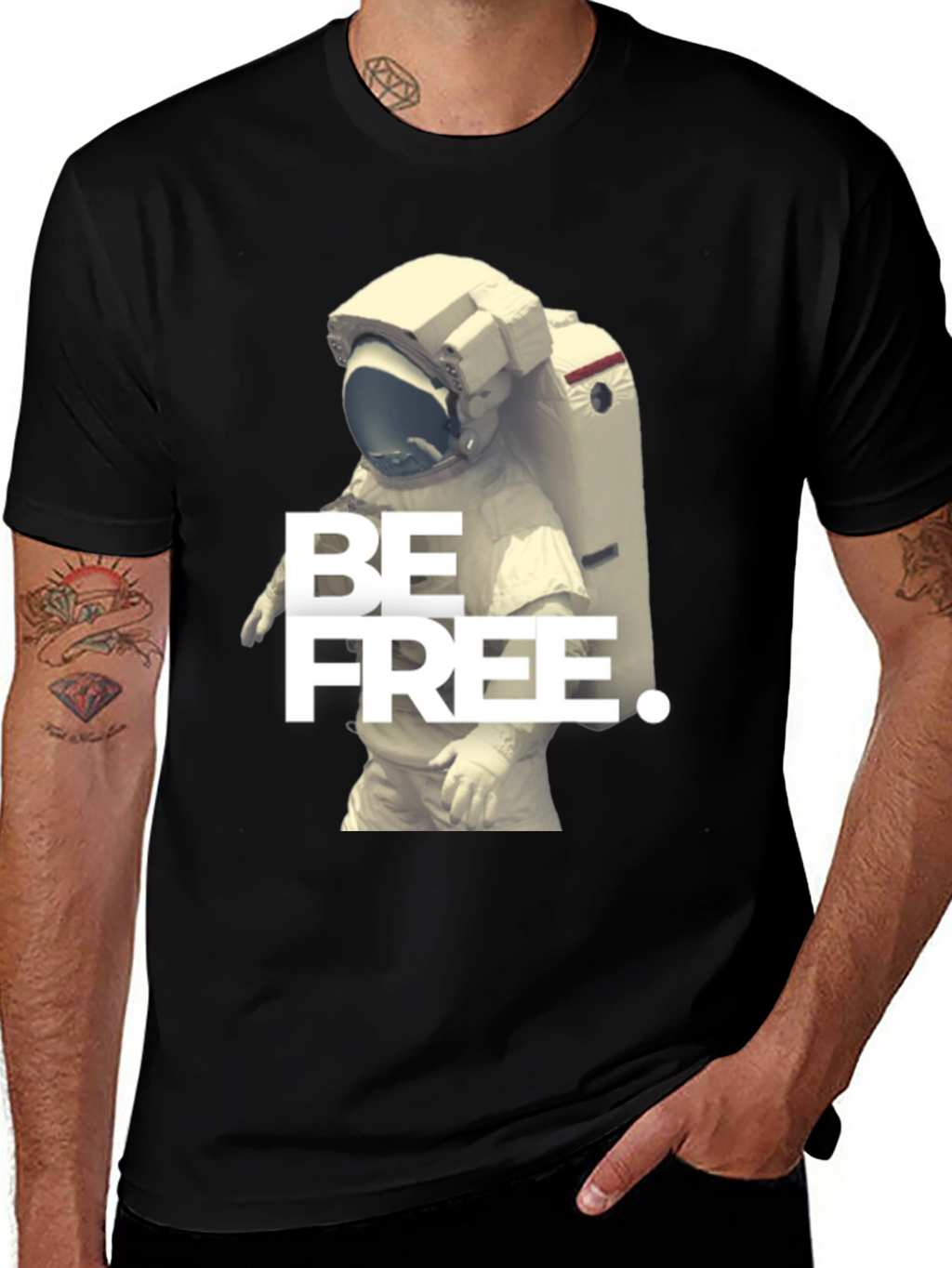 Be Free Astronaut Graphic Black T-Shirt