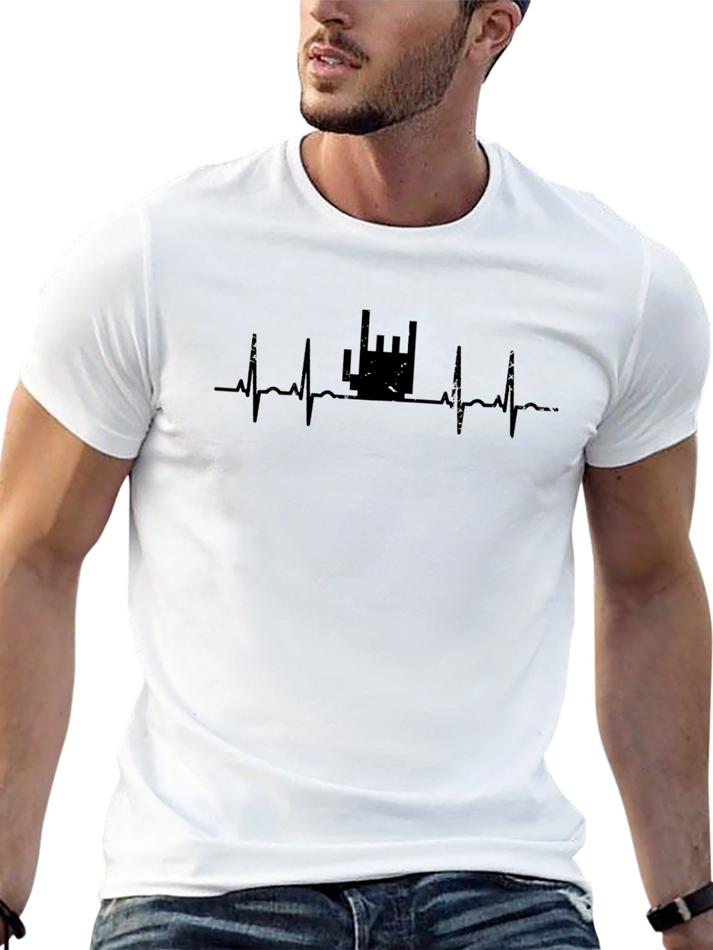 Rock On Heartbeat T-Shirt - Black