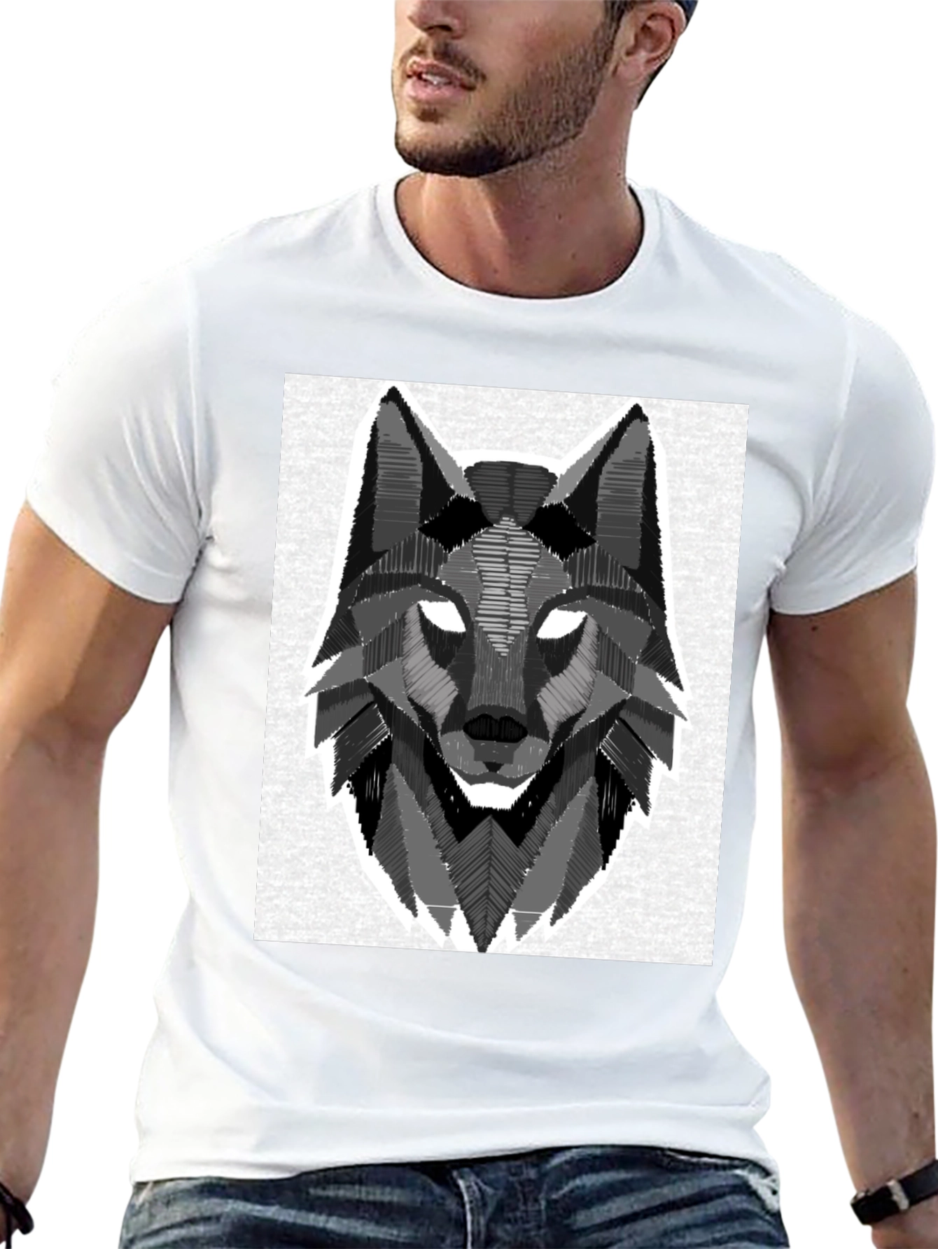 Geometric Wolf Graphic Black T-Shirt
