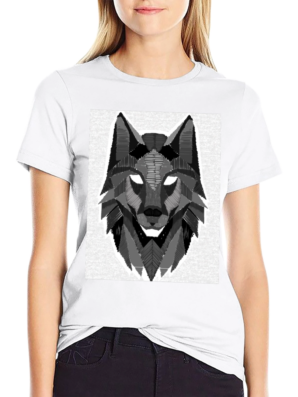 Geometric Wolf Graphic Black T-Shirt
