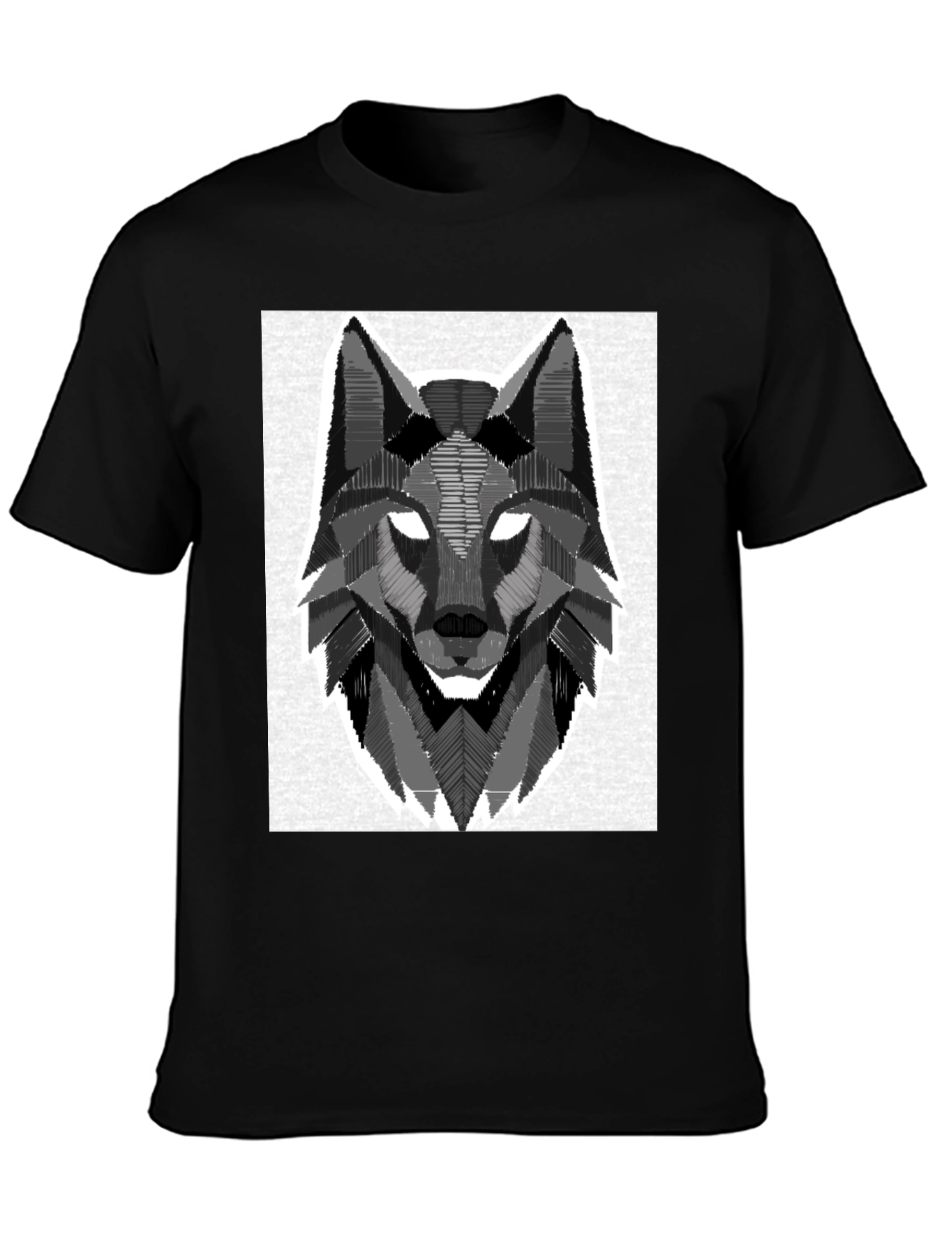 Geometric Wolf Graphic Black T-Shirt