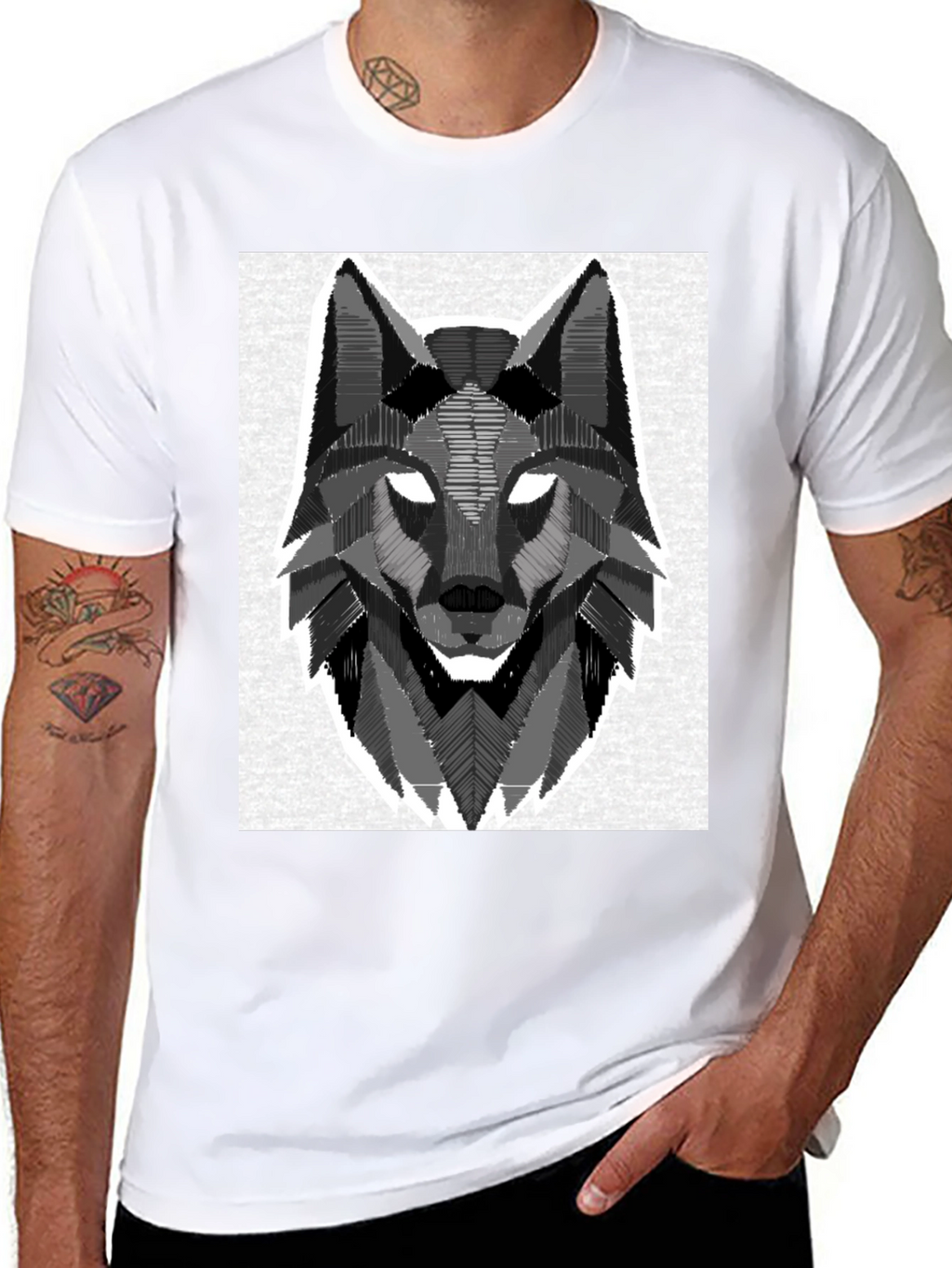 Geometric Wolf Graphic Black T-Shirt
