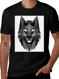 Geometric Wolf Graphic Black T-Shirt