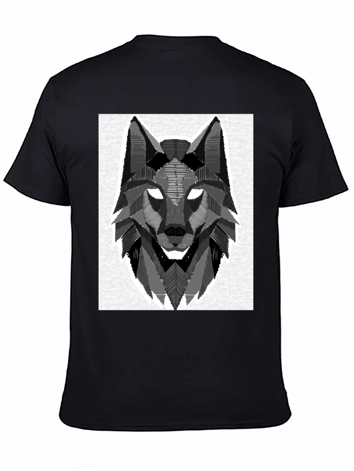 Geometric Wolf Graphic Black T-Shirt