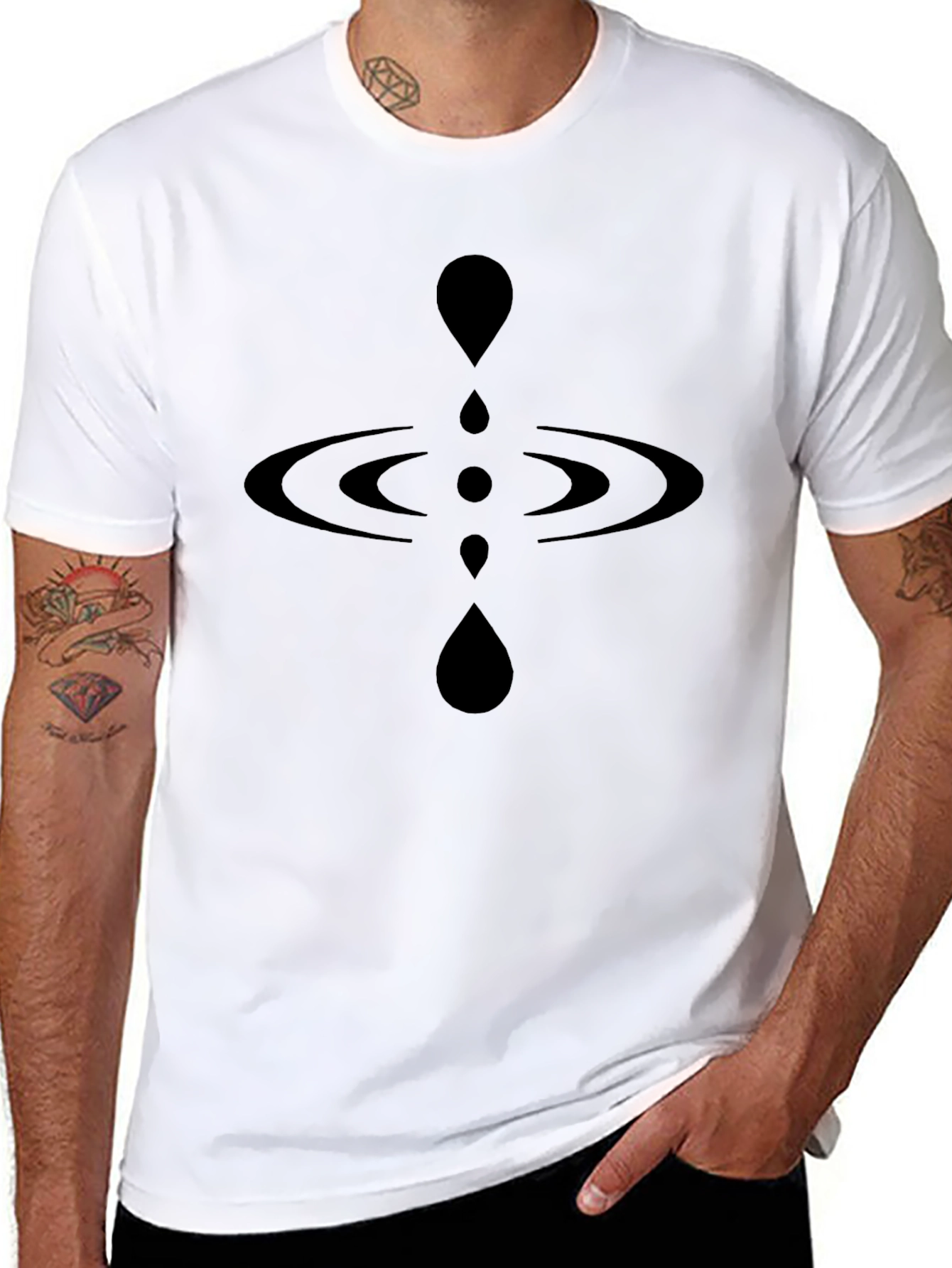 Mens Black Graphic Tee - Water Droplet Design
