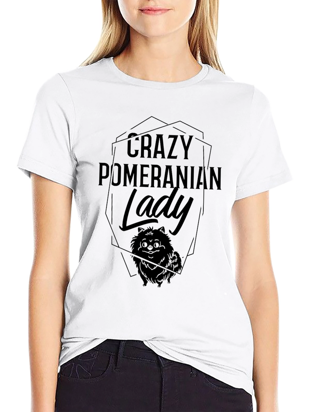 Crazy Pomeranian Lady Black T-Shirt