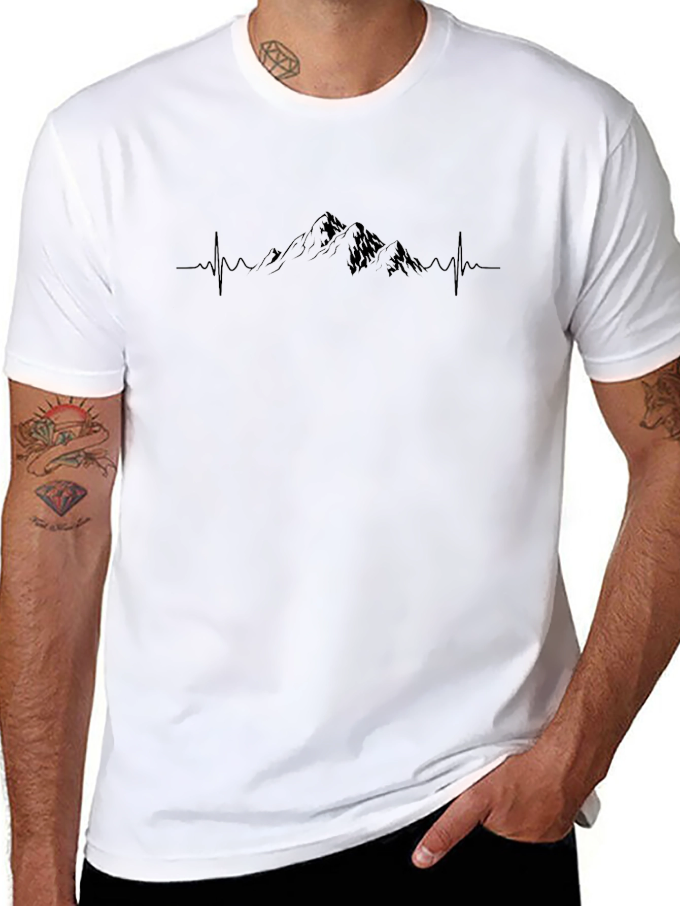 Mountain Heartbeat Graphic Tee - Black Cotton T-Shirt